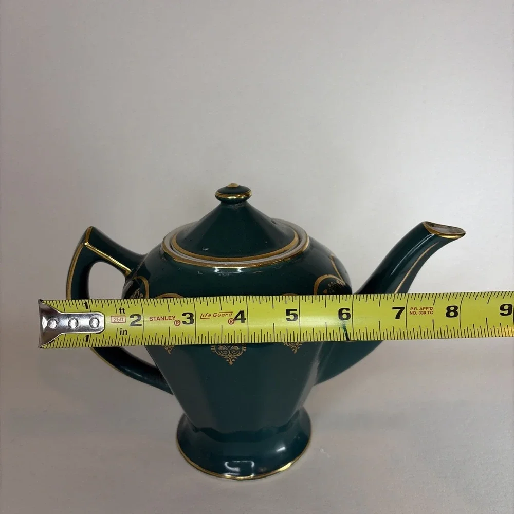 Vintage Hall Albany Teapot Green With Gold‎ Trim 7 1/4